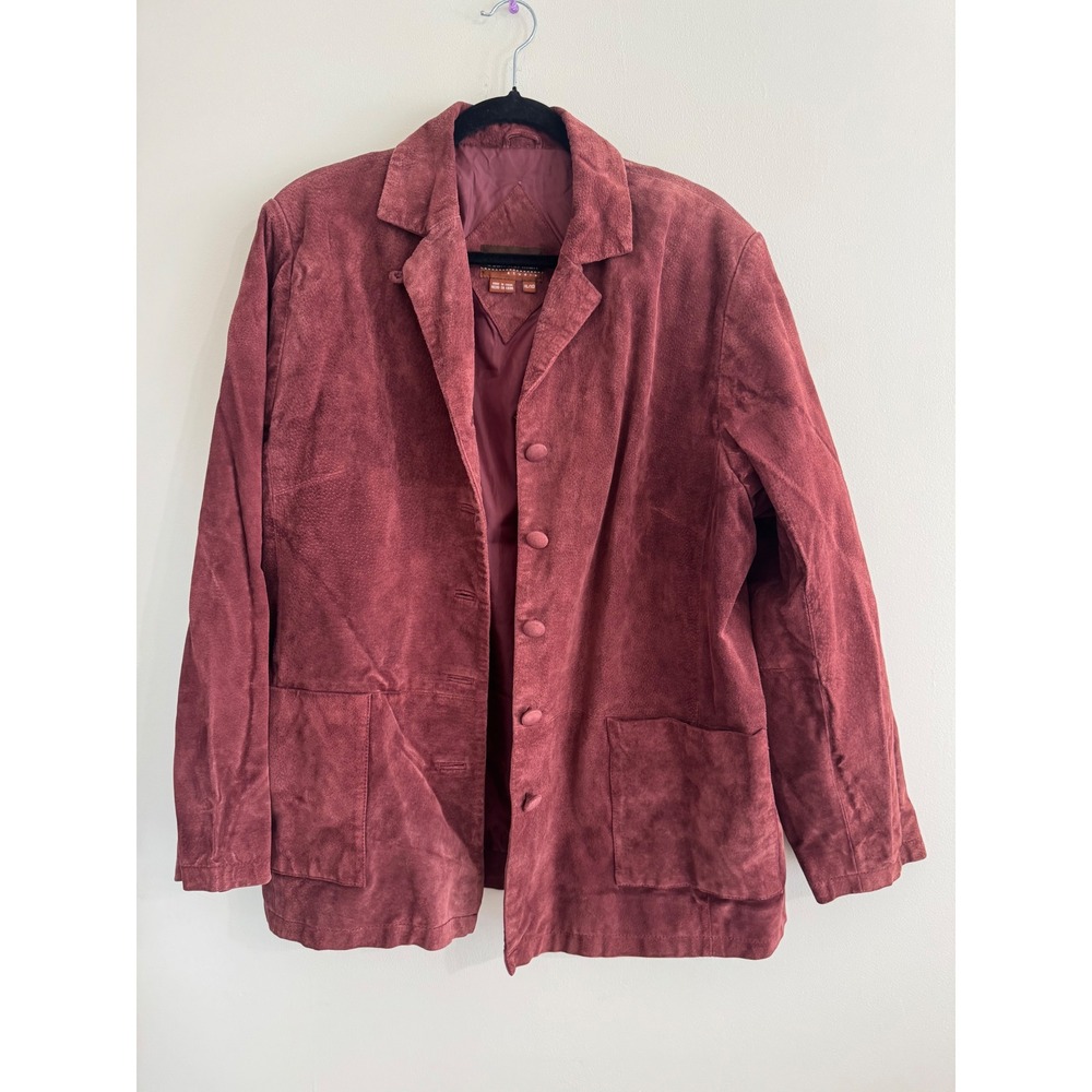 Stan Herman Studio Burgundy Suede Leather Jacket XL Button Front L0366 Maroon